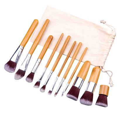 11 Pieces Makeup Brush Set hot selling logo custom bamboo handle mini bamboo makeup brush bamboo makeup brush single