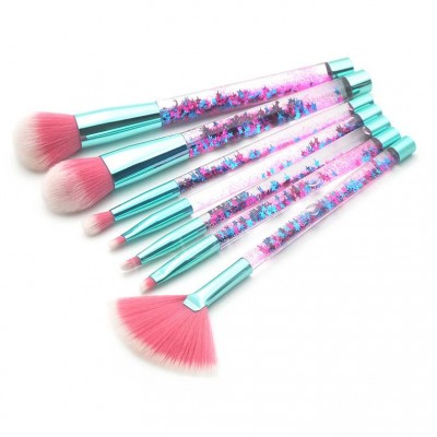 Make Up Crystal Sparkles Blush Powder Fan Lip Eye Shadow Eyebrow Eye Blender Brush in Set Unicorn Fan Pink Makeup Brush Set