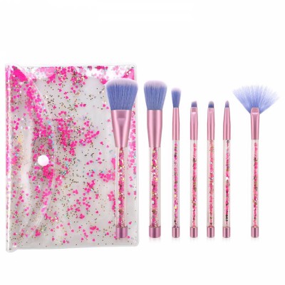 Glitter Make Up Crystal Sparkles Blush Powder Fan Lip Eye Shadow Eyebrow Eye Blender Brush in Set Unicorn Pink Makeup Brush Set