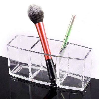 Makeup Organizer Storage Solution 3 Slot Clear Cosmetics Brushes Holder Crystal Nail Art Brush Holder Acrylic Brush Holder